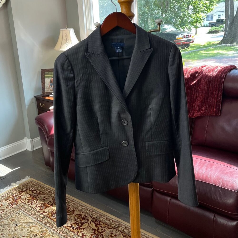 J Crew Suit SET Grey Striped Blazer Size 4 and Wide Leg Pants Size 2 FavoriteFit